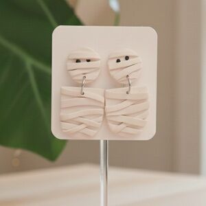 Spooky Mummy Drop Stud - Handmade Earrings - White